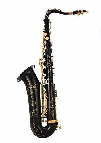 Black and gold saxophone with floral engravings