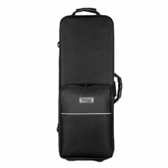 Black rectangular instrument case with handle and pocket