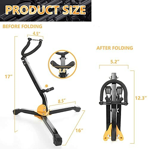 Folding saxophone stand dimensions before and after folding