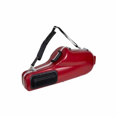 Red saxophone case with shoulder strap