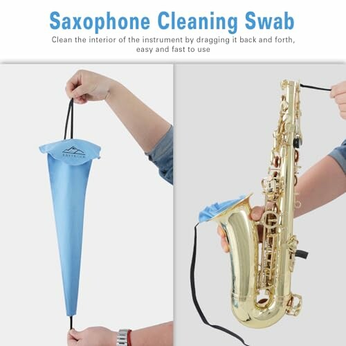 Saxophone cleaning swab being used.