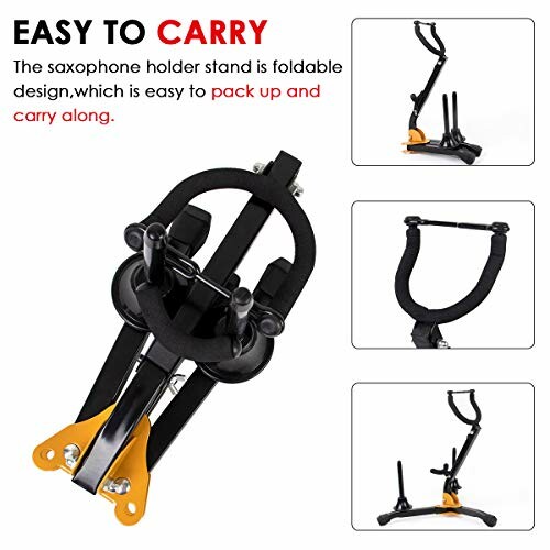 Foldable saxophone holder stand with easy-to-carry design.