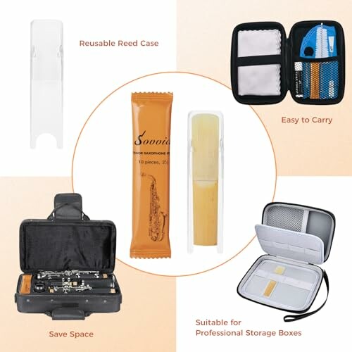 Saxophone reed case with accessories for easy carrying and professional storage.