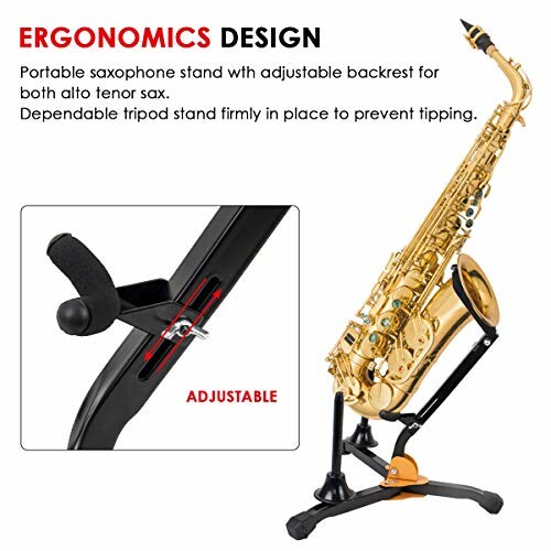 Adjustable saxophone stand with ergonomic design.