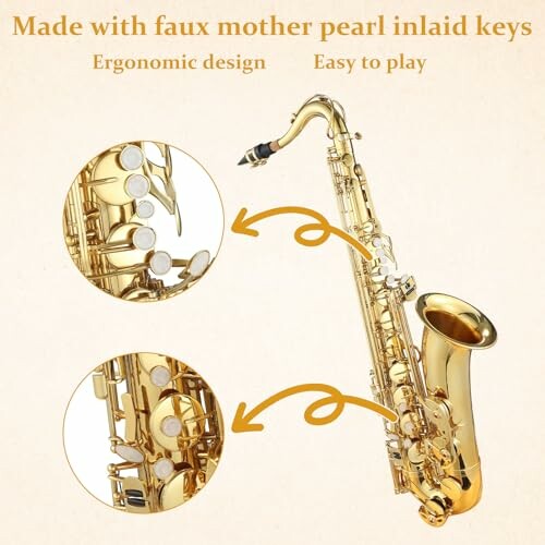 Tenor saxophone with faux mother pearl inlaid keys