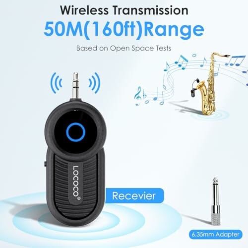 Wireless audio receiver with 50M range and 6.35mm adapter